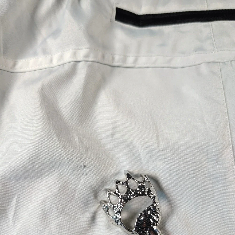 Gesean Running Shorts Sz Large White Blk Built In Compression Back Zipper Pocket
